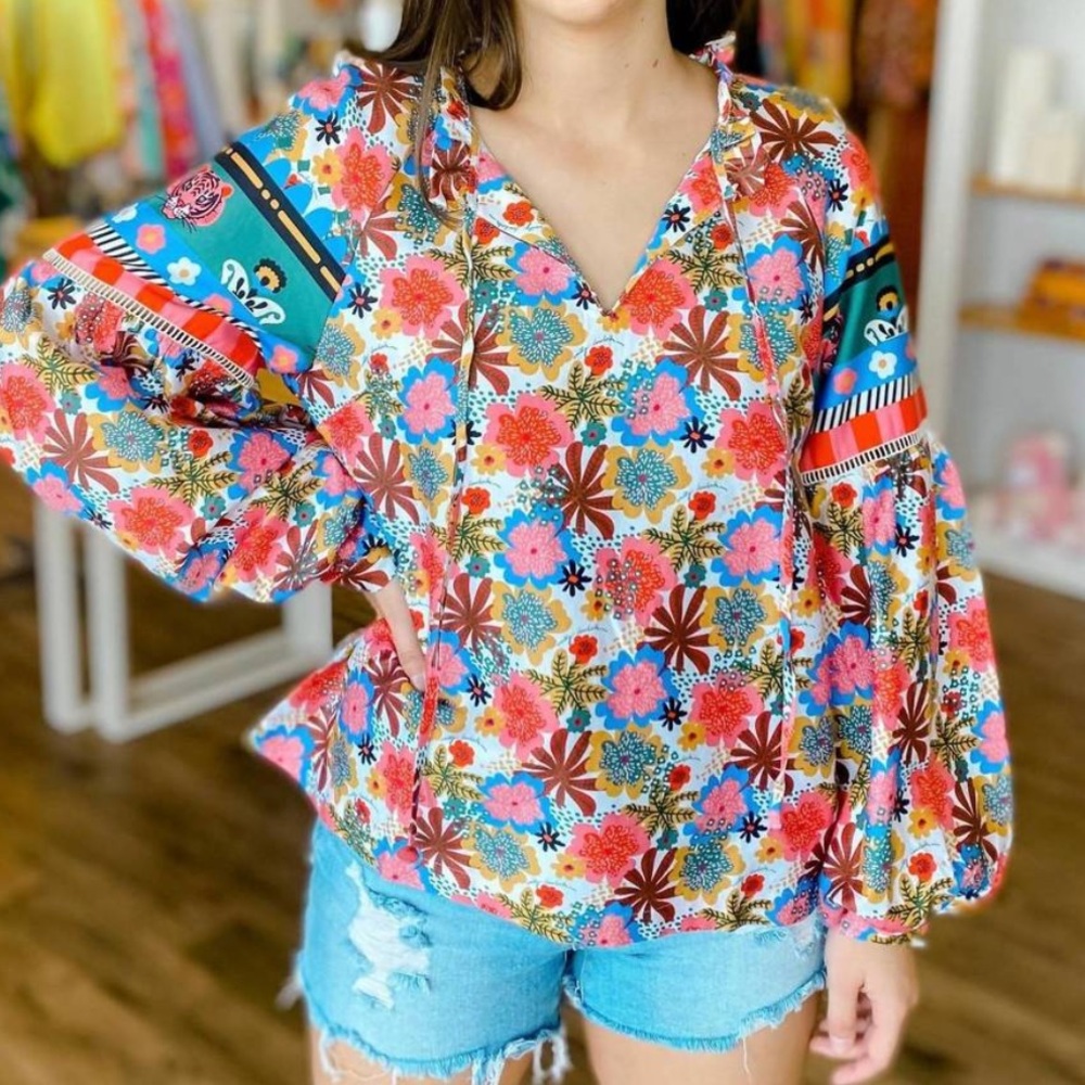 Emily Lovelock Emma Floral Tiger Blouse Top in Large